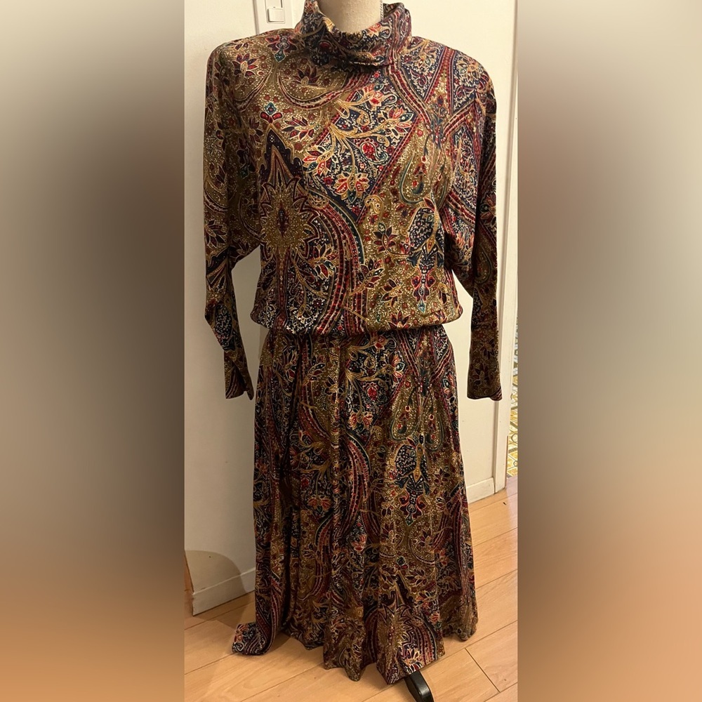 Vintage 80s JESSICA HOWARD Paisley Maxi Midi Dress Size 14
